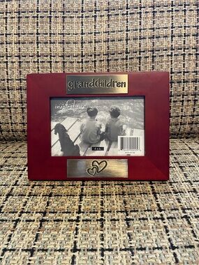 Grandchildren Red Wood Photo Frame with Brass Accents
